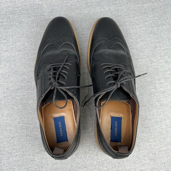 Fairlane Shoes Mens 13 Black Oxfords Leather Wingtip Classic‎ Office Preppy - Picture 8 of 16